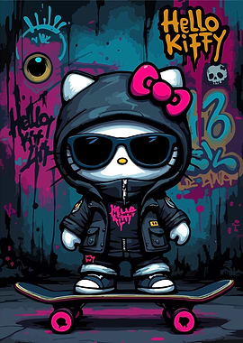Hello Kitty Skateboard Graffiti Art