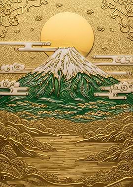 Mount Fuji Golden Embossed Art