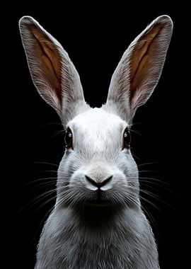 White Rabbit Portrait on Black Background