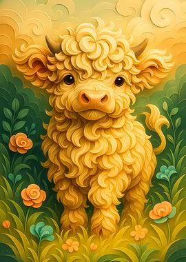 Cute Yellow Cow in a Meadow