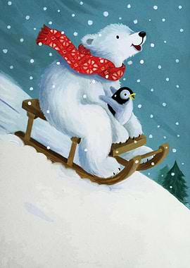 Polar Bear and Penguin Sledding