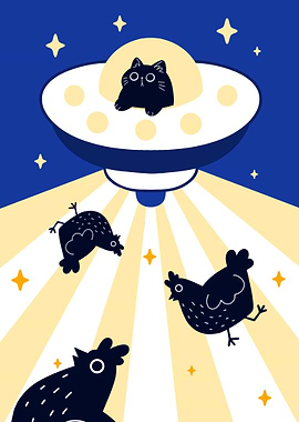 Cat UFO abducting chickens