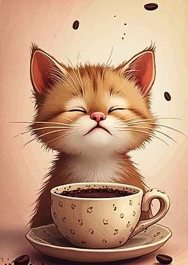Cat with Coffee Cup Illustration