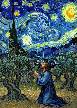 Jesus Praying Under Starry Night