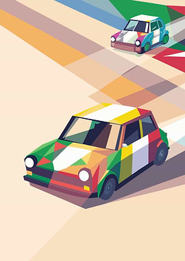 Colorful Pixel Art Car Race