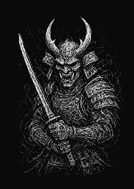 Samurai Demon Warrior Ink Sketch Scribble