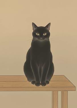 Elegant Black Cat Portrait on Table