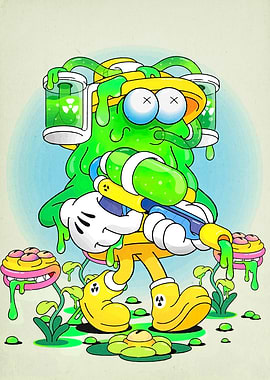 Radioactive Cartoon Character with Water Gun