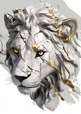 Marble Lion with Gold Veins