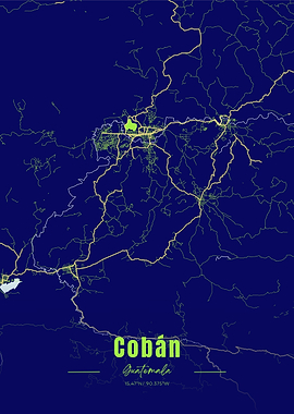 Cobán, Guatemala Map Art