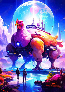Futuristic Chicken Mech with Travelers