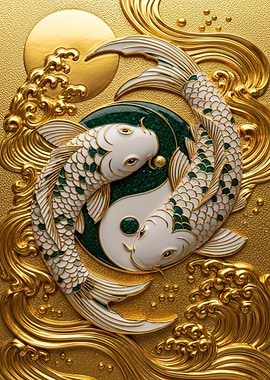 Yin Yang Koi Fish Gold