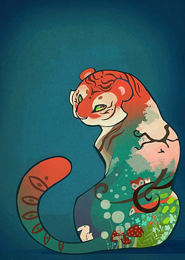 Tiger with Forest Inside Illustration