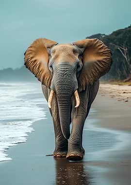 Elephant walking on a beach