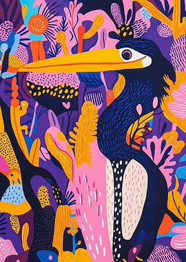 Colorful Bird in Abstract Foliage