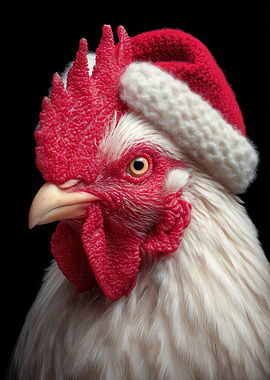 Festive Chicken Portrait with Santa Hat