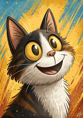 Cartoon Cat Portrait with Big Eyes