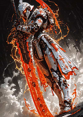 Futuristic Samurai Warrior with Fiery Sword