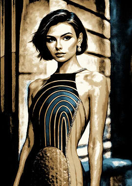 Elegant Woman in Blue Patterned Dress