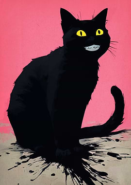 Grinning Black Cat with Ink Splatter