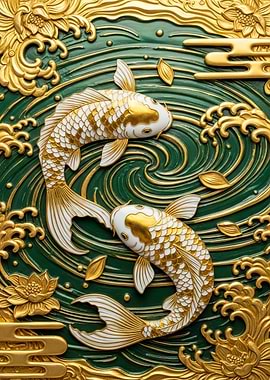 Golden Koi Fish Art