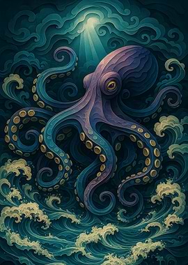 Octopus in Ocean Waves