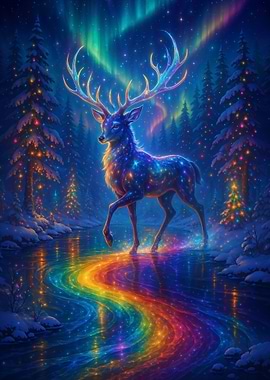 Christmas Enchanted Reindeer in a Winter Forest
