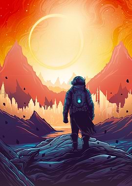 Astronaut on Alien Planet Landscape Art