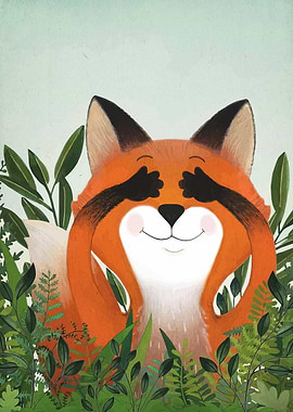 Cute Fox Peek-a-Boo Illustration