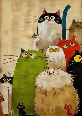 Colorful Cats Illustration