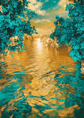Golden River with Teal Foliage