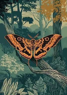 Copper Moth in Forest Illustration