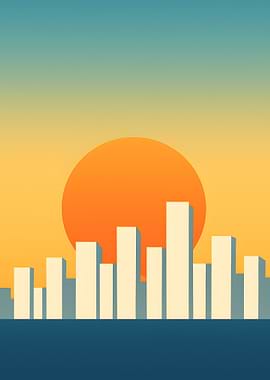 Cityscape Sunset Minimalist Art