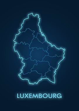 Luxembourg Blue Neon Map