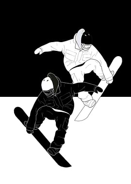 Snowboarders in Black and White