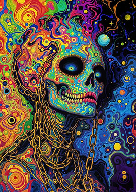 Psychedelic Skull with Chains Art