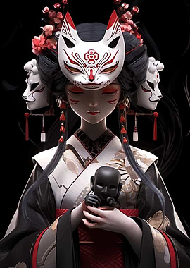 Japanese Woman with Fox Mask
