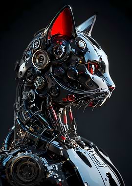 Cybernetic Black Cat Robot