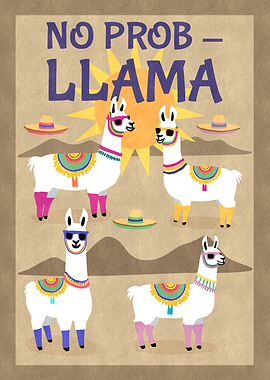 No Prob Llama – Funny Colourful Llama Art Poster | Fezzyboo