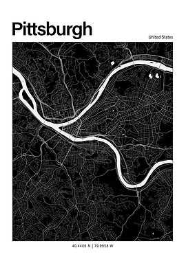 Pittsburgh Black and White Map
