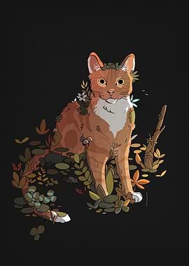 Orange Cat Surrounded by Foliage
