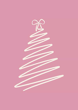 Pink Minimalist Christmas Tree Coquette Holiday art | Pastel Christmas