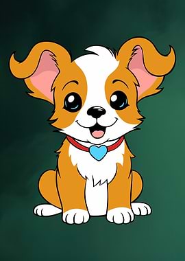 Cute Cartoon Dog with Heart Collar