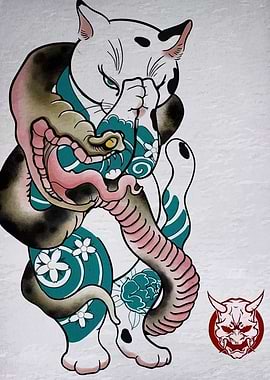 Cat and Snake Tattoo Art