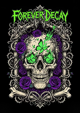 Forever Decay Skull with Butterflies