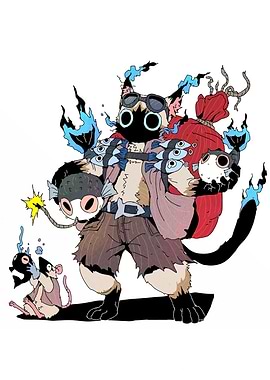 Cat with Fish and Blue Flames