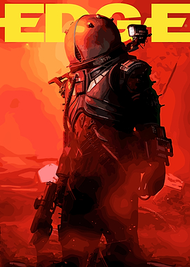 Astronaut in Red Environment with Gun