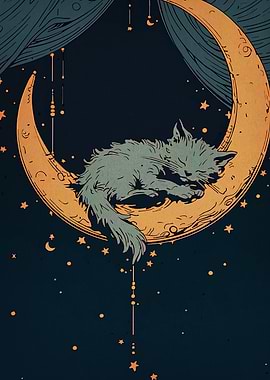Cat Sleeping on the Moon