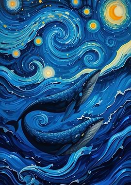 Whales Starry Night Ocean