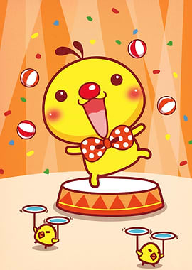 Cartoon Circus Performer Chick Assistants